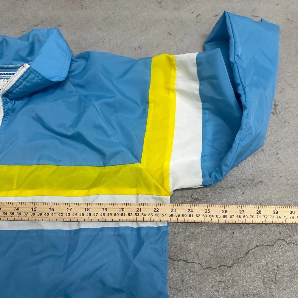 Vintage 80s Winning Ways Windbreaker Jacket XL Blue Yellow Stripe Retro Y2K